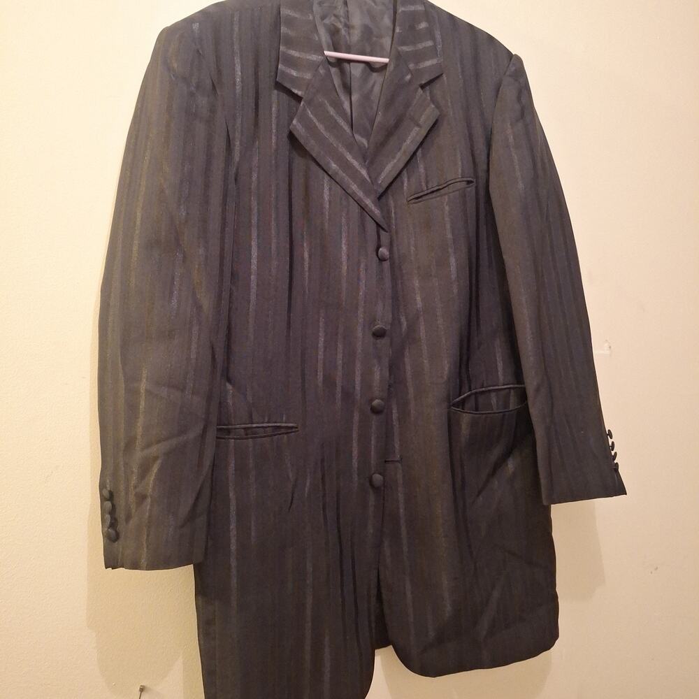 Falcone Super100’s Men’s 42R Moto Uomo Sports Long Blazer Black With Stripes